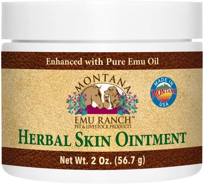 Herbal Skin Ointment - 2 Ounce Jar - for Pet and Livestock - Made with Pure Emu Oil