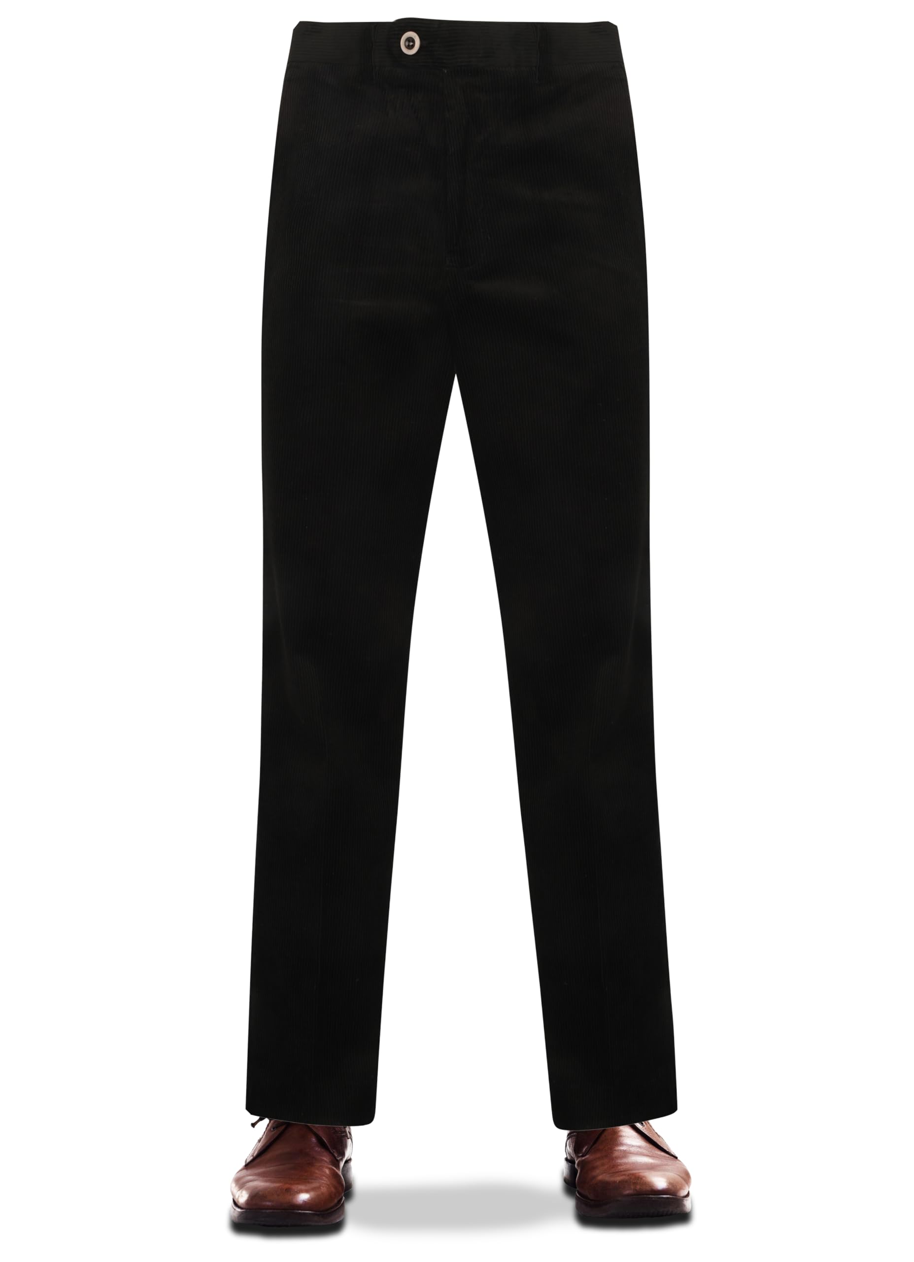 Ploutos World Wide Men's Casual Formal Classic Corduroy Cord Trousers Office Workwear Expanding Waistband Pants (Black, 34W/29L)