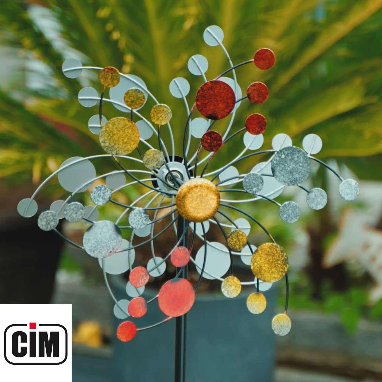 CIM Girandola a vento in metallo doppia girandola con coriandoli dorati dimensioni Ø 35 cm altezza totale 130 cm resistente alle intemperie verniciato a polvere avvitabile con ancoraggio a 2 punte