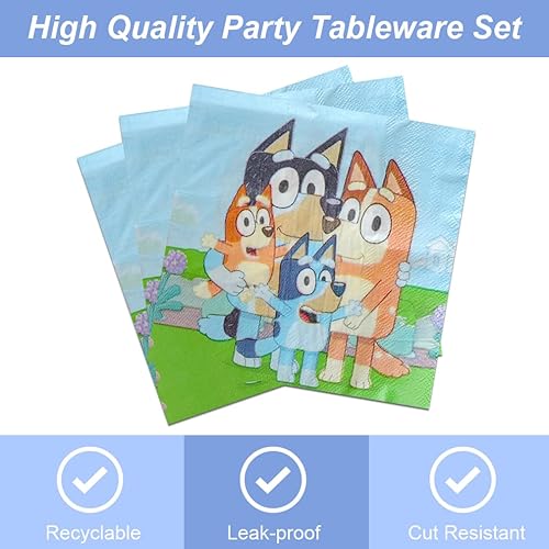 Miniatura 3 de 40 suministros de fiesta de cumpleaños Blueyes que incluyen 20 platos y 20 servilletas, decoración de fiesta de cumpleaños de Blueys