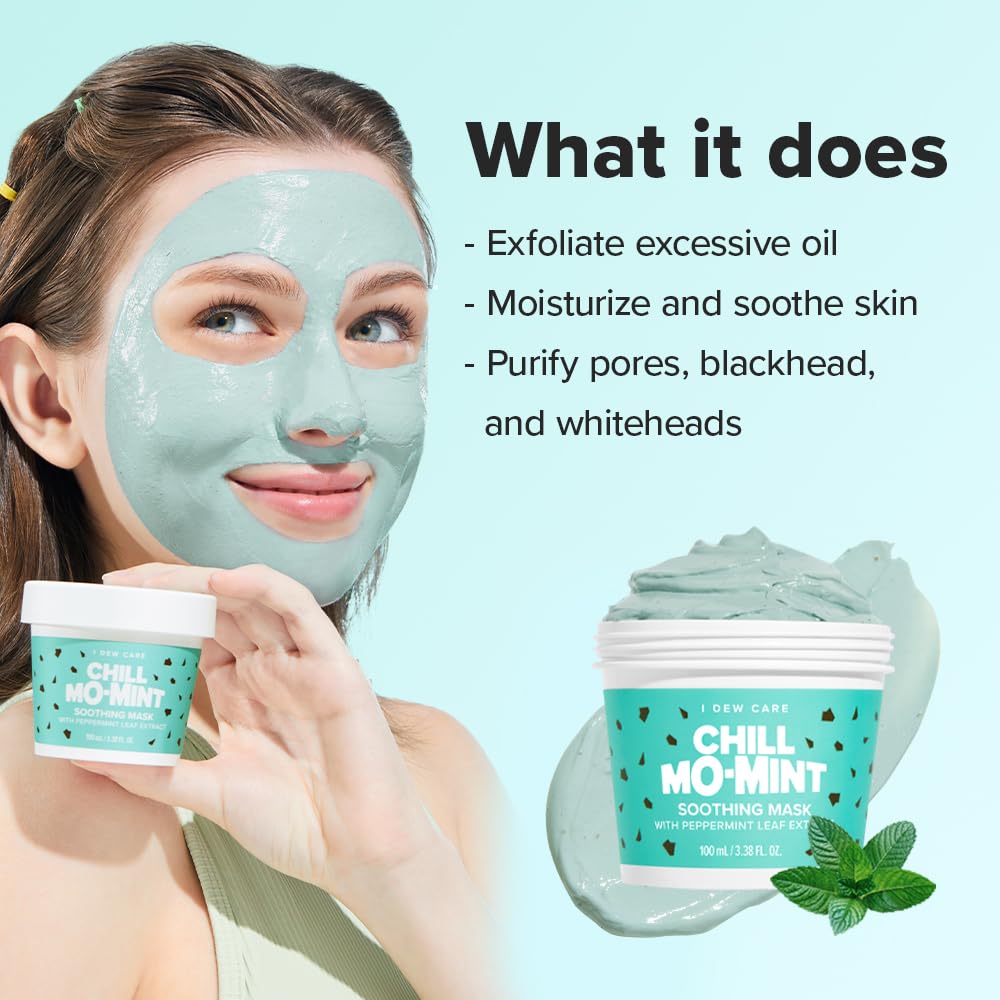 I DEW CARE Wash Off Face Mask - Chill Mo-Mint | Soothing Mask with Peppermint Leaf Extract, Korean Face Mask Skin Care for Face, 3.38 Oz