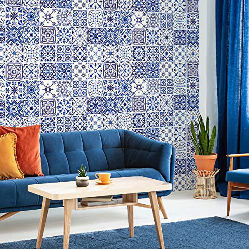 Image of FOKRIM Marble Wallpaper Sticker Blue Floral 60x200cm Peel and Stick, Removable, Self-Adhesive, Waterproof, Decorative Wallpaper for Home, Kitchen, Bedroom, Office