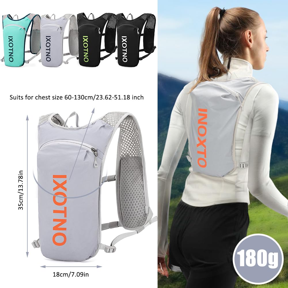 Zaino da corsa per idratazione, 5 l, leggero, con cinghie pettorali regolabili, gilet per l'idratazione da corsa, con sacca d'acqua o fiaschetta morbida