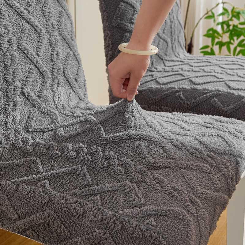 Image of HOMETHREADS Elastic Jacquard Chair Cover-Stretch Fit, Removable & Washable Short Dining Chair Seat Protector - 400gsm Soft & Wrinkle-Resistant Slipcover for Home, Kitchen, Banquet (D.Grey, Pack of 2)