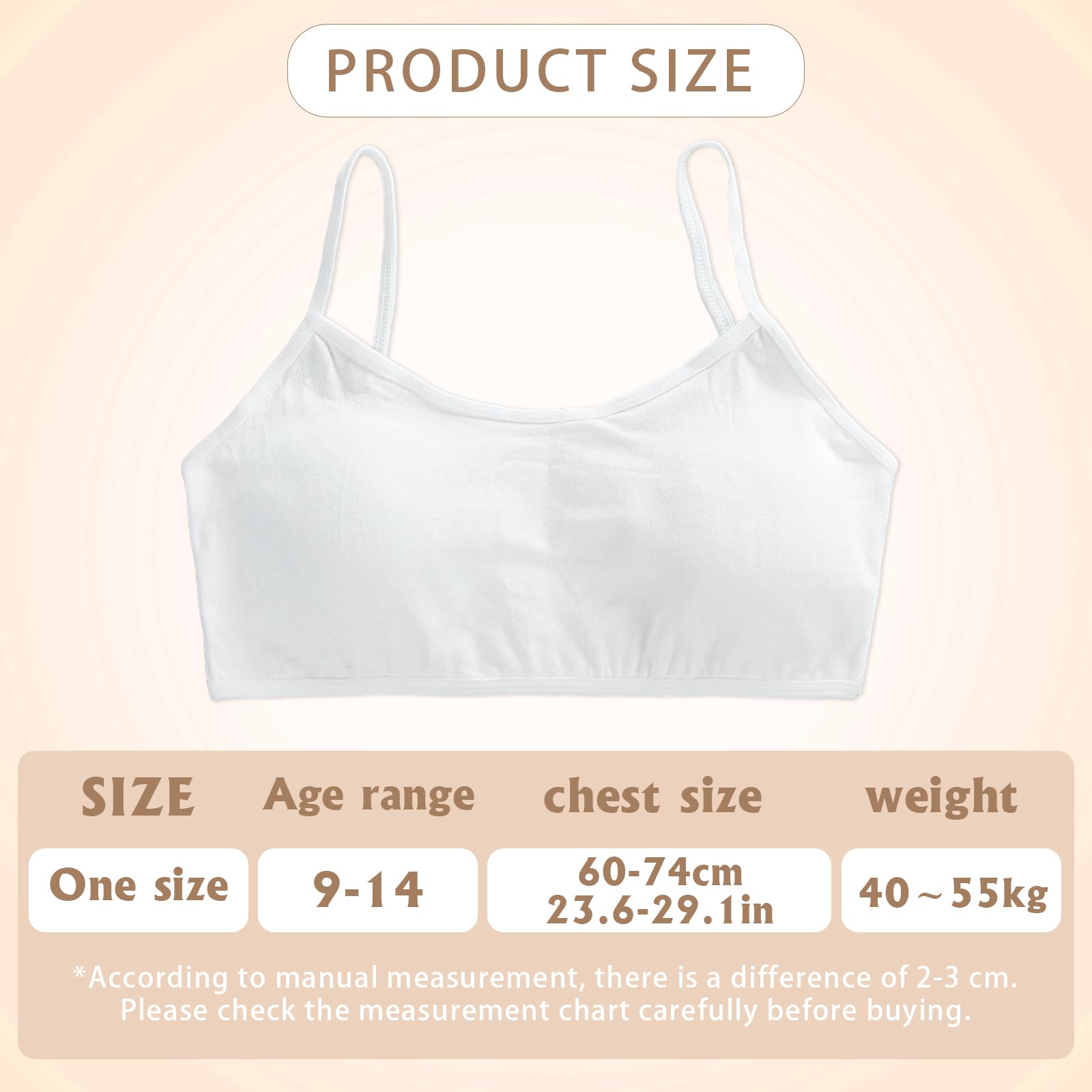 Sujetador Sin Costuras Niña Algodón Top Deportivo Ropa Interior Almohadillas Removibles 4 Piezas Bianco