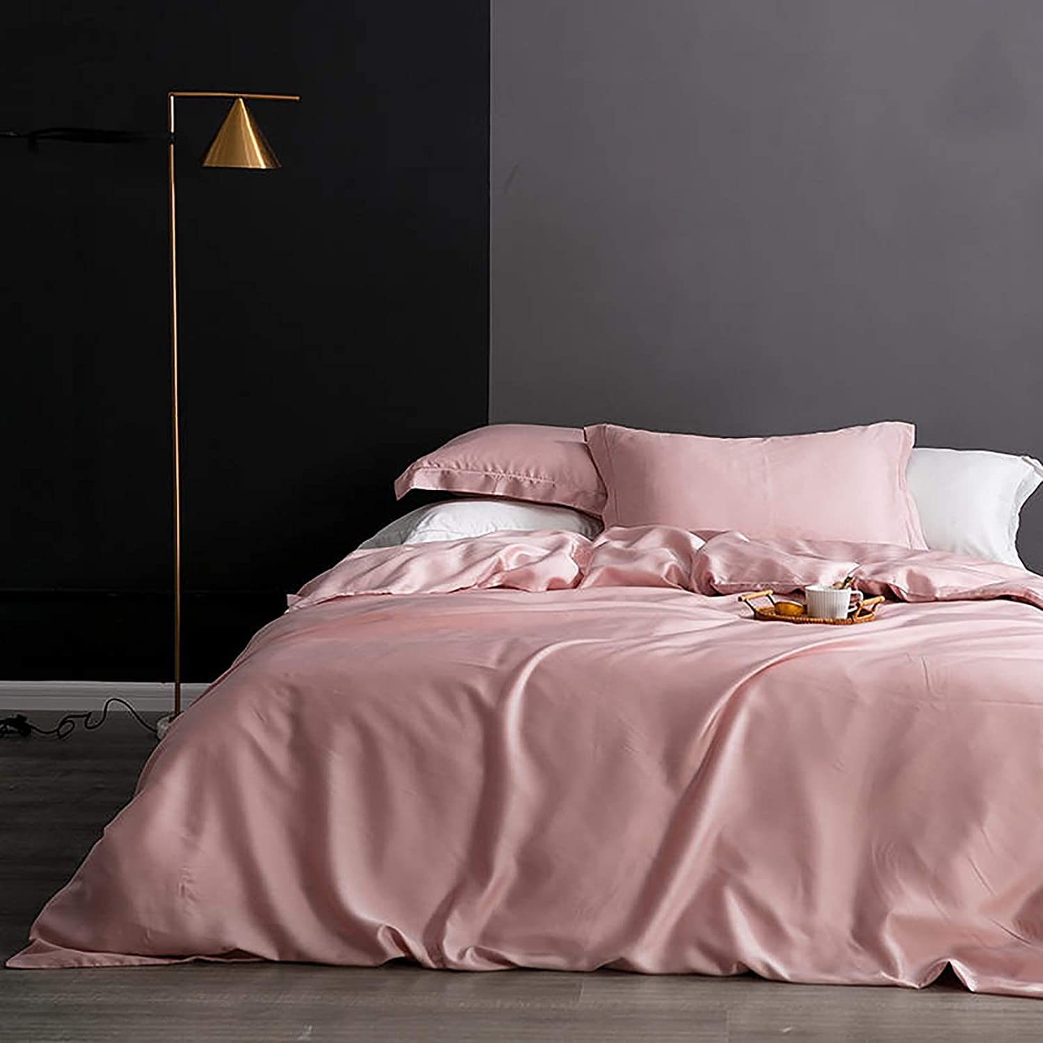 MGEMJMJ Solid Color High Thread Count Sateen Silky Comforter Cover,Egyptian Cotton Duvet Cover,Soft Tencel Quilt Cover Breathable Bedding(Size:200x230cm(79x91inch),Color:Pink)