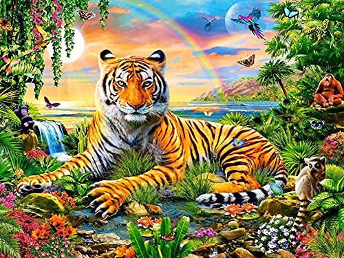 HIMBIU DIY 5D Diamond Painting Kit Complet Tigre Jungle, Broderie Diamant Peinture Dominateur Animal par Kit De Numéro Accessoires, Salon Chambre Autocollant Mural Décoration 30x40 cm