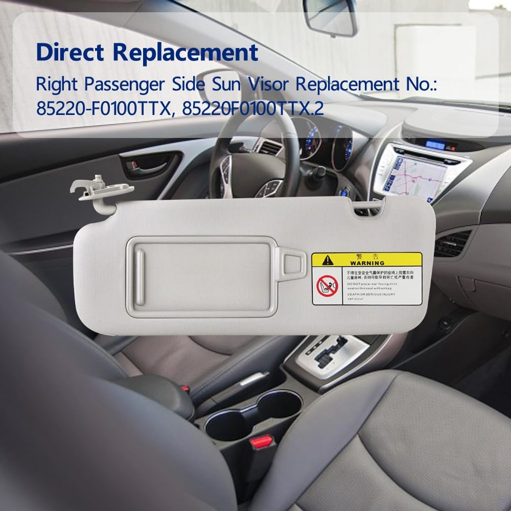 Front Left Driver's Position Side Sun Visor,Compatible with Hyundai Elantra AD 2016 2017 2018 2019 OEM Replacement #: 85220-F0100TTX (Gray)