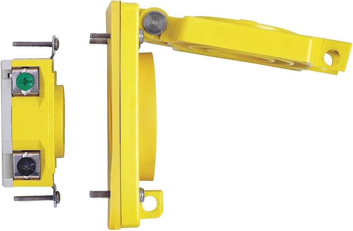 Leviton 69W08 30-Amp, 125/250-Volt, Flush Mounting Locking Receptacle, Industrial Grade, Non-Grounding, Wetguard with Cover, Yellow