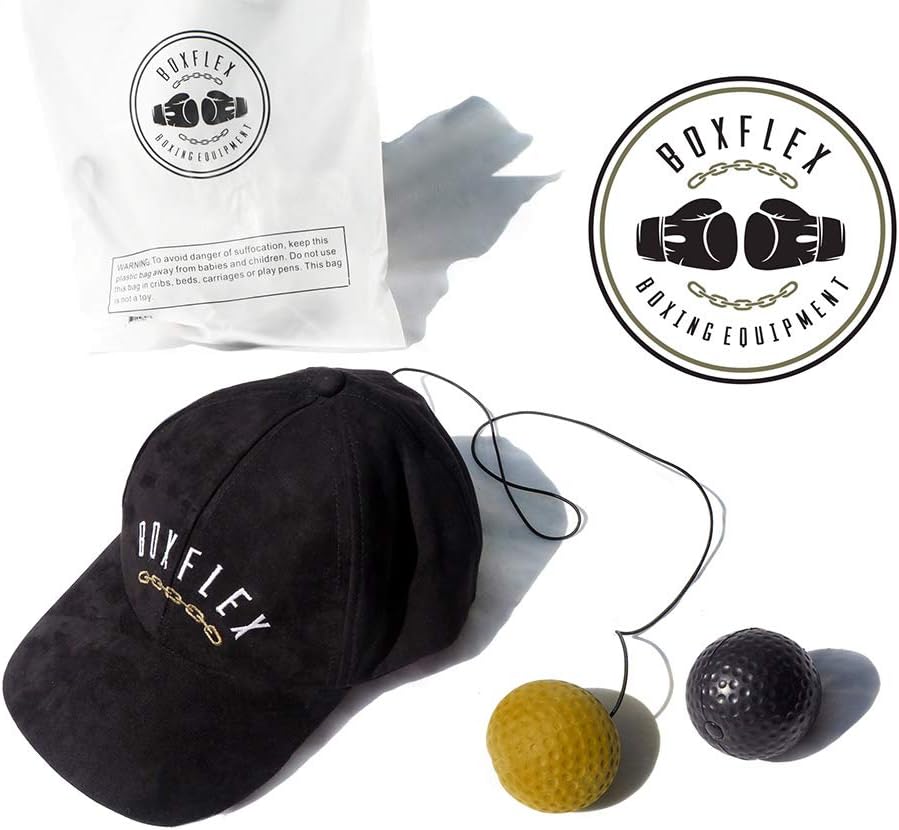 Boxing Reflex Ball from BOXFLEX - Reflex Boxing Fight Ball on String and Headband. Boxing Reflex Cap and Headband, MMA Training Reactions and Speed for Adult/Kids, Punch Focus and Speed Boxing Exercise and Fitness.