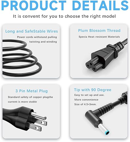 Miniatura 6 de 65W 45W AC Power Charger Compatible with HP Probook 450 430 440 445 640 650 G1 G2 G3 G4 G5 G6 G7 G8 PPP009A Laptop Power Supply Adapter Cord