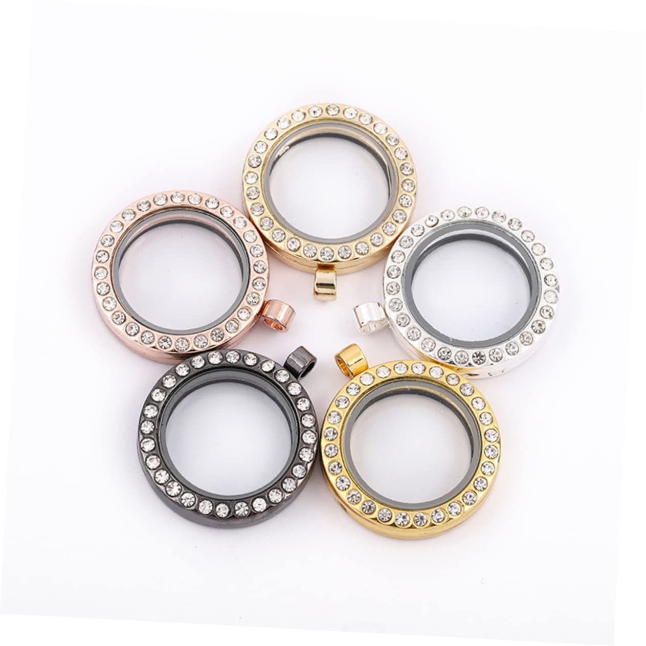 NUOBESTY 12 Pcs Diamant Photo Pendentif Strass Lunette Pendentif Plateaux Résine Cadre Photo Ornement Cadre Ouvert Lunette Anneau Cas Accessoires