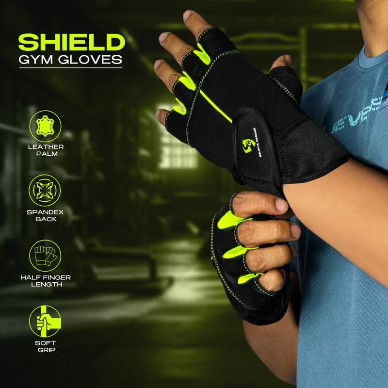 Image of SG Shield Weightlifting Gloves | Gym Gloves with Soft Grip & Anti-Slip Palm | Half Finger Fitness Gloves for Men & Women, Breathable Workout Gloves for Training & Sports