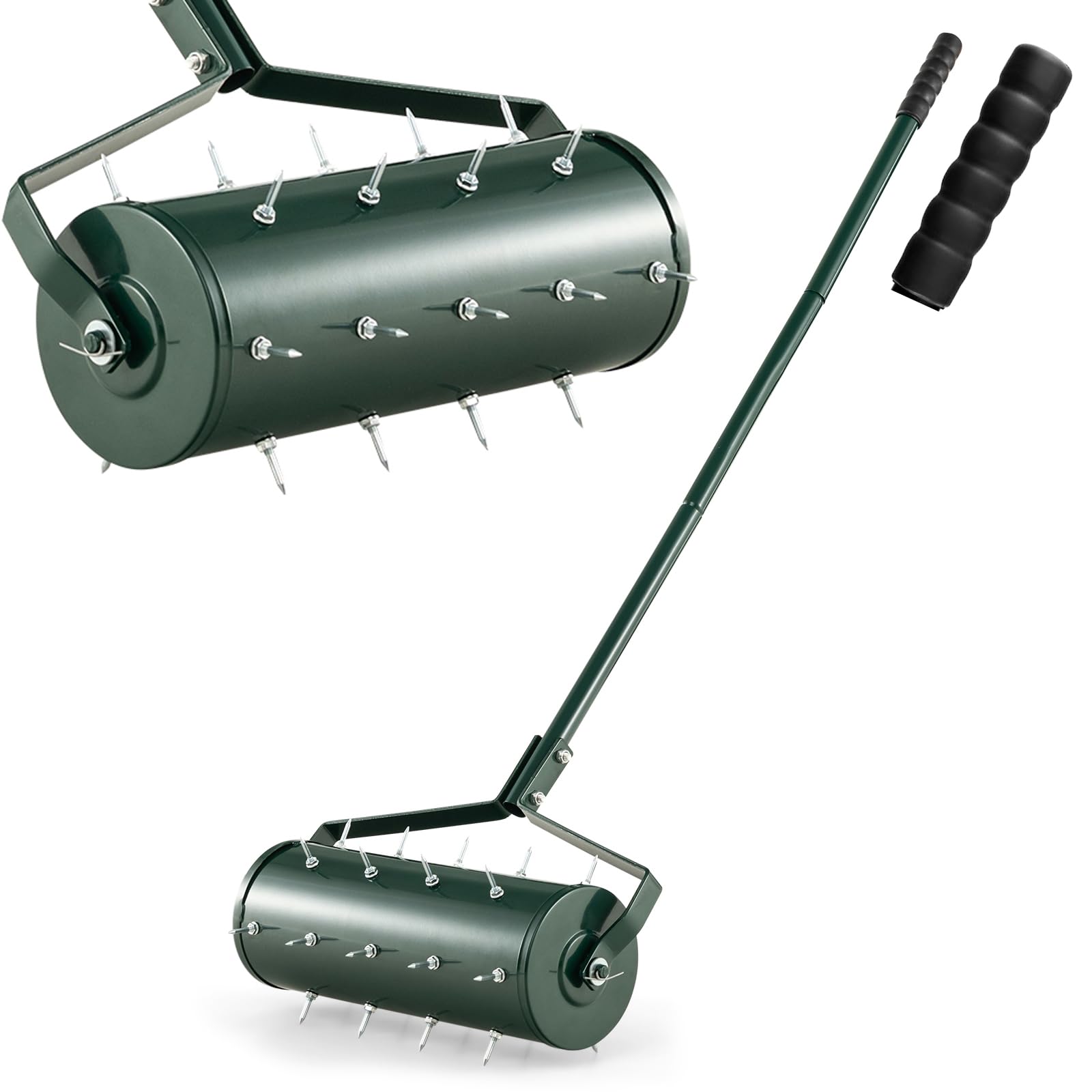 RELAX4LIFE Scarificateur Gazon Manuel 45CM avec Poignée &Rouleau à Pointes Rotatives, Rouleau Aérateur Gazon de Pelouse en Métal pour Jardin Cour Patio (5.5L | 45x130CM, Vert)