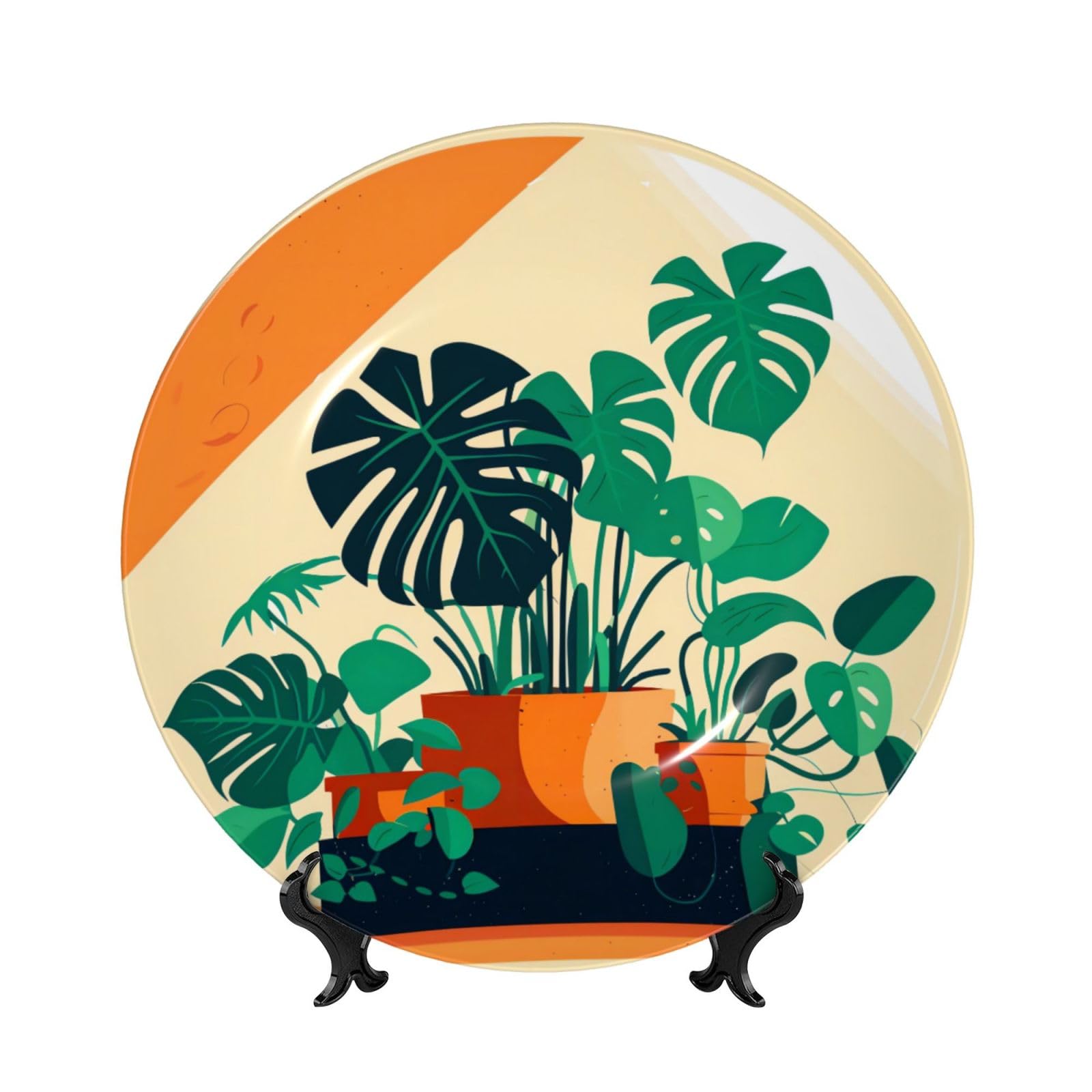 SXZVVBN Cartoon Turtle Back Bamboo Bone China Decorative Plate Art with Stand Removable Adhesive Hanging for Home Office 7in
