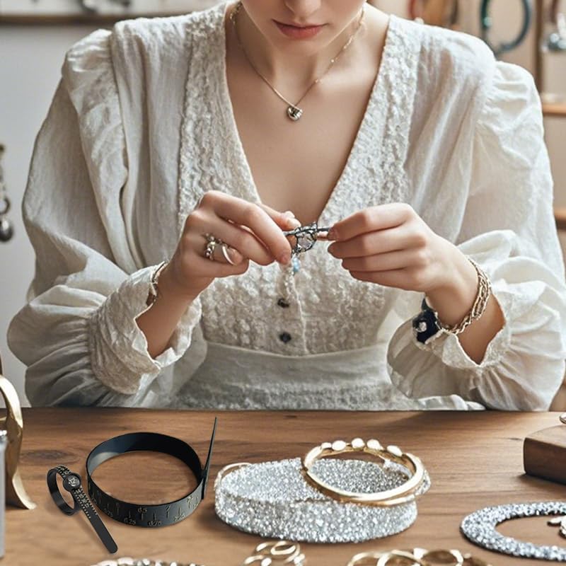 FWXFW 2 Pieces of Black Ring and Bracelet Sizing Tools, which are Adjustable,in US Sizes and Used for Finger and Wrist Measurement - Jewelry Measuring Instruments