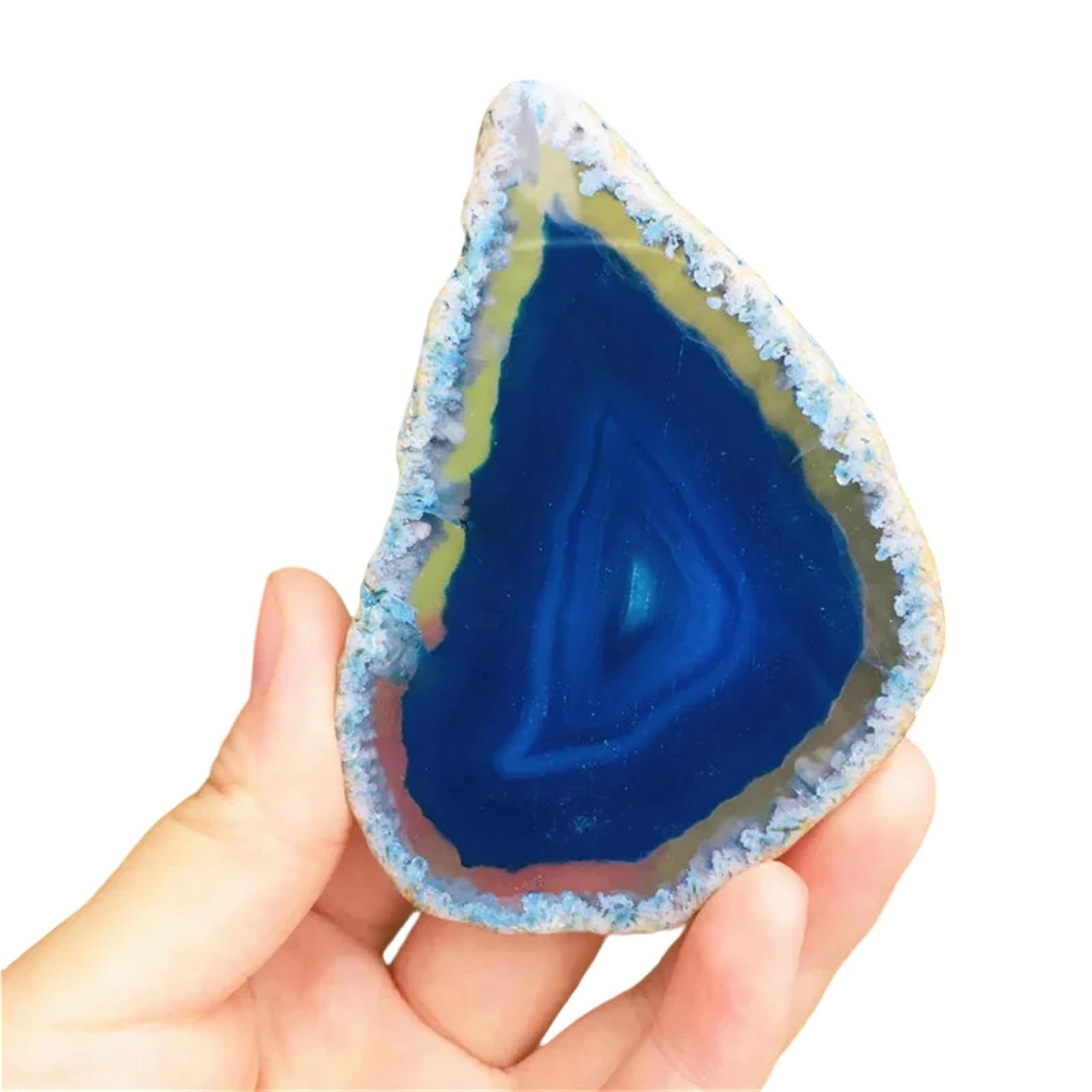 Beautiful 70mm Blue Crystal Agate Geode Slice Coaster for Solar Plexus Chakra