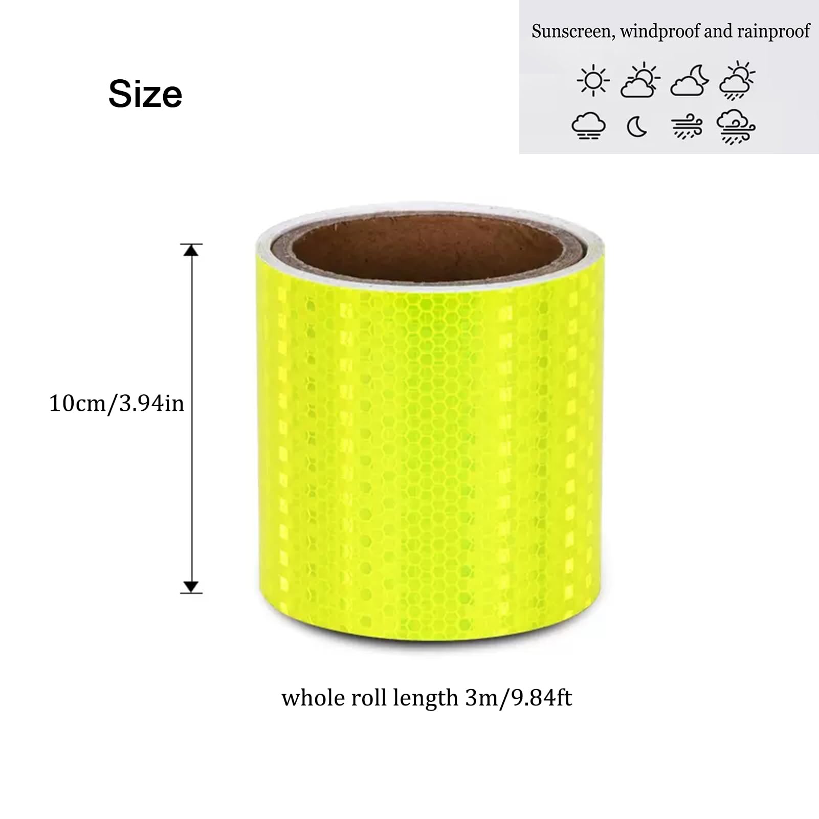 Cinta reflectante de alta visibilidad advertencia seguridad adhesiva fuerte fluorescente impermeable for exteriores amarilla for remolques, camiones, bicicletas, cascos, automóviles(10cm x 3m)