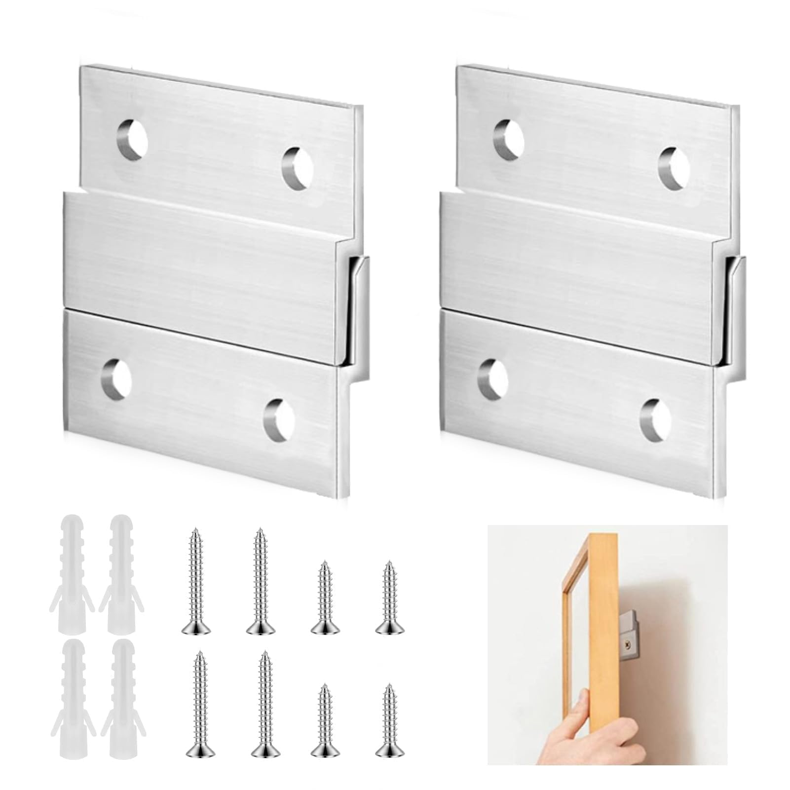 2 pares de ganchos franceses de 5 cm con marco de madera, soporte de fijación de espejo resistente para colgar cuadros, ganchos de aluminio en Z para espejo, cabecero, riel, marcos de arte, estantes