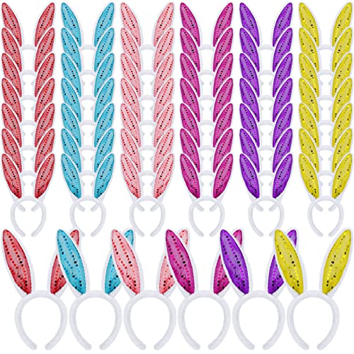Sanwuta Easter Bunny Ears Headbands Cute Bulk, 48 Pcs, Sequins Style