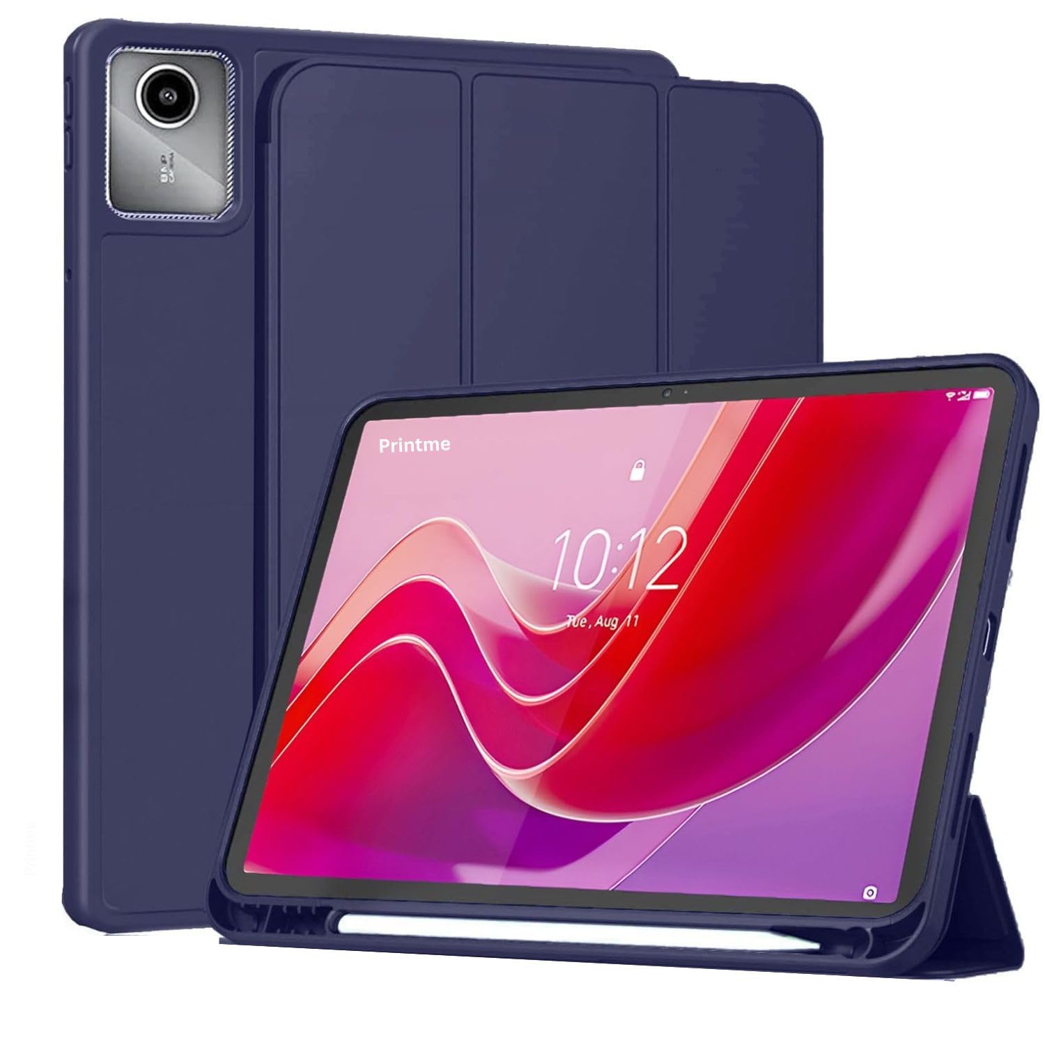 Printme Smart Case for Lenovo Tab M11/Tab K11 LTE 11″ 2024 TB330FU with Pen Holder, Slim Stand Trifold Hard Shell Protective Tablet Cover, Support Auto Wake/Sleep (Blue)