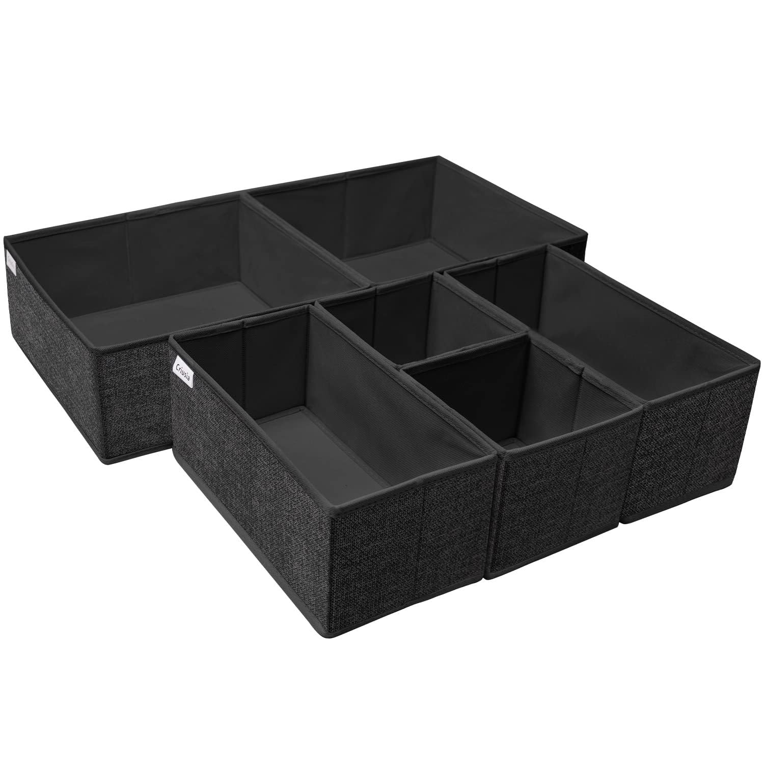 Aeetial Underwear Drawer Organizer Wardrobe Organiser - Foldable Storage Box Fabric Drawer Dividers Closet Dresser Draw Organizer for Clothes, Socks, Underwear 6Pack (Black)