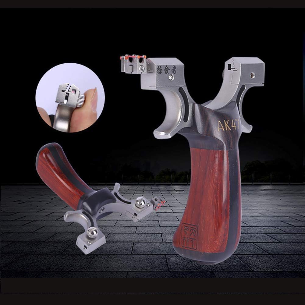 Obert Stainless Steel Hunting Slingshot Catapult of High Velocity Sling Shot Wooden Handle for Outdoor Shooting with 6 Rubber Bands Fiber Optic Sight