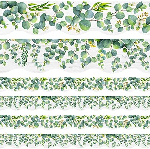 Outus Eucalyptus Border Bulletin Board Classroom Boho Bulletin Wall Decor Trim Border Decor Wall Decals Border Tropical Leaves Greenery Wall Decoration (Vintage Style, 59ft)