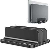 OMOTON Vertical Laptop Stand Double Dock Aluminum, Adjustable for 2 MacBooks, Surface, Laptops Up to 17.3" Black