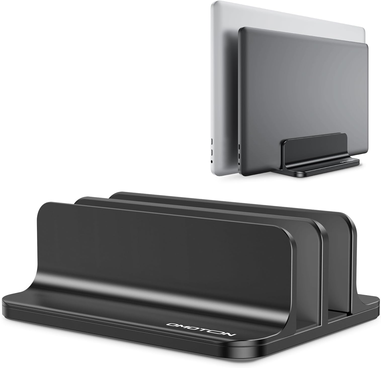 [Updated Dock Version] Vertical Laptop Stand, OMOTON Double Desktop Stand Holder with Adjustable Dock (Up to 17.3 inch), Fits All MacBook/Surface/Samsung/HP/Dell/Chrome Book (Black)