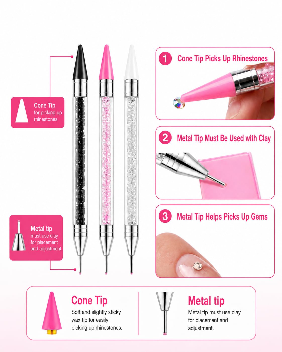 14Pcs Rhinestone Picker Tool 3 Bedazzling Pen, 6 Wax Tips&2 Tweezer