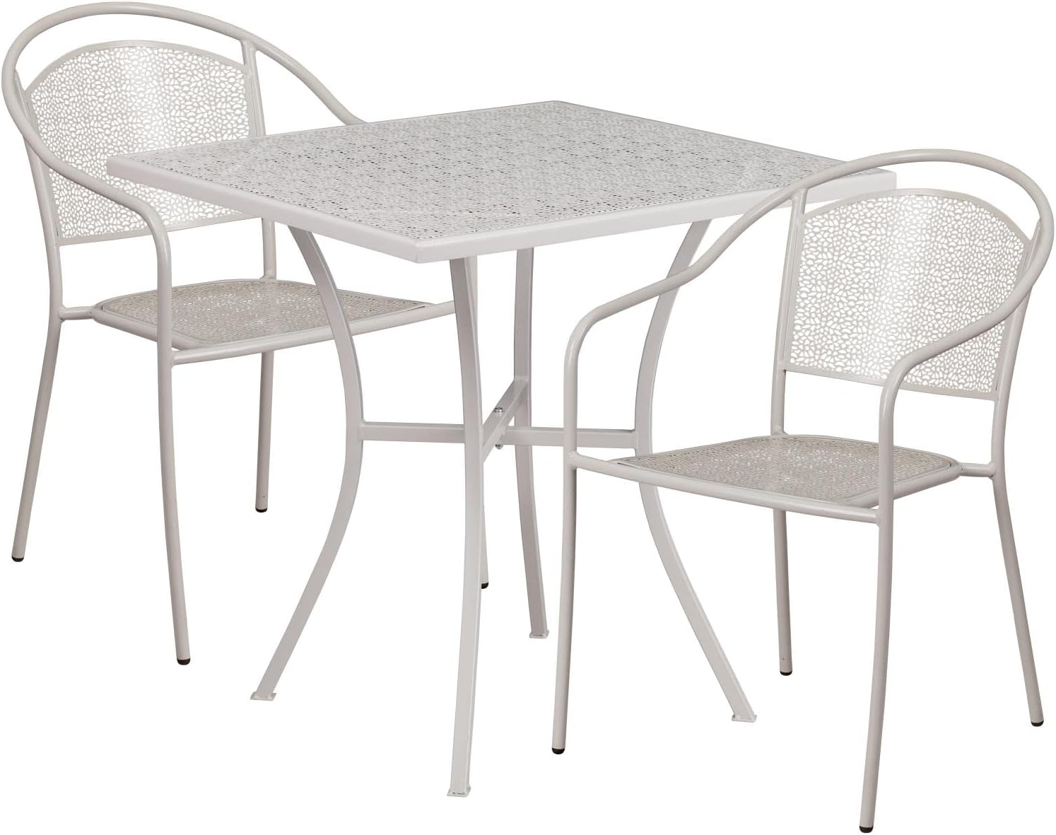 Flash Furniture Oia Commercial Grade 35.5" Square Black Indoor-Outdoor Steel Patio Table Set with 2 Round Back Chairs