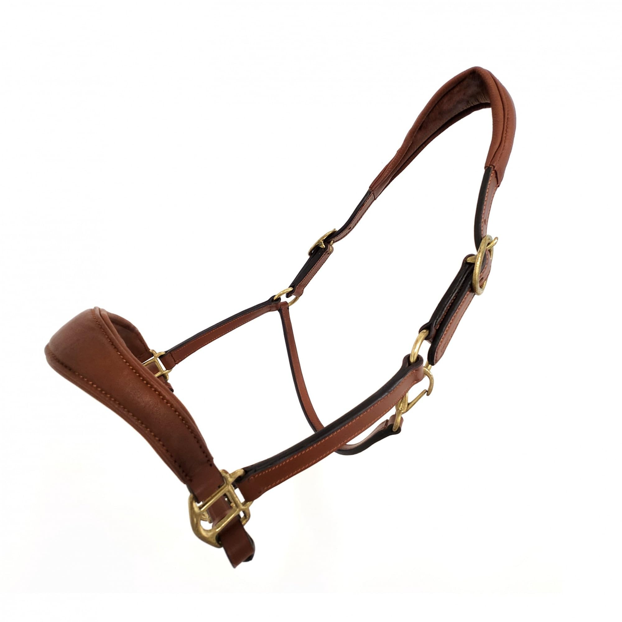 Coco Equestrian Cognac Brown Adjustable Leather Padded Comfort Headcollar Halter - Full