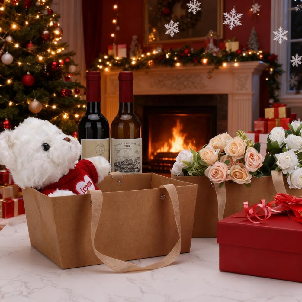 32 cestas vacías para regalos, kit de cesta de regalo a granel con asas con 32 bolsas, bandeja de mercado de 32 lazos para paquetes de regalo, aniversario, cumpleaños, boda, fiesta de regalo (9.8 x