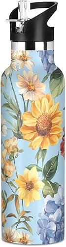 Miniatura 15 de Autumn Flowers Carnation Cactus Amaryllis Brown Leak Proof & BPA Free Sport Insulated Water Bottle With Straws Leak-proof Double-Wall Insulation for