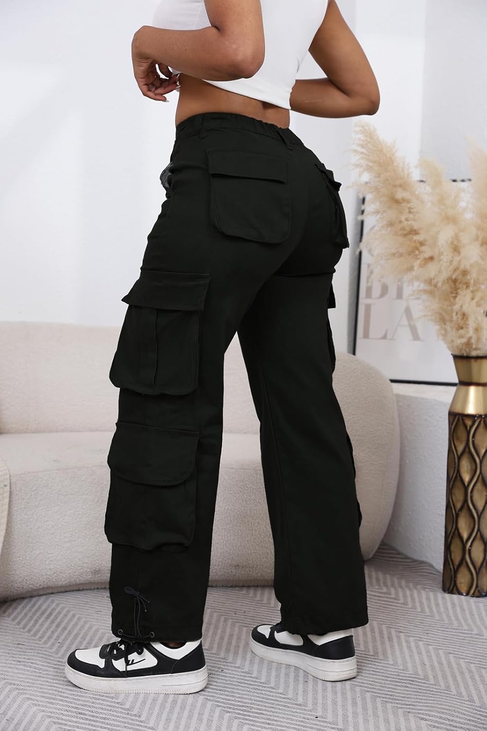 Cargo Pants for Women Elastic Waisted Straight Wide Leg Casual Pants with Multi Pockets - Image 6