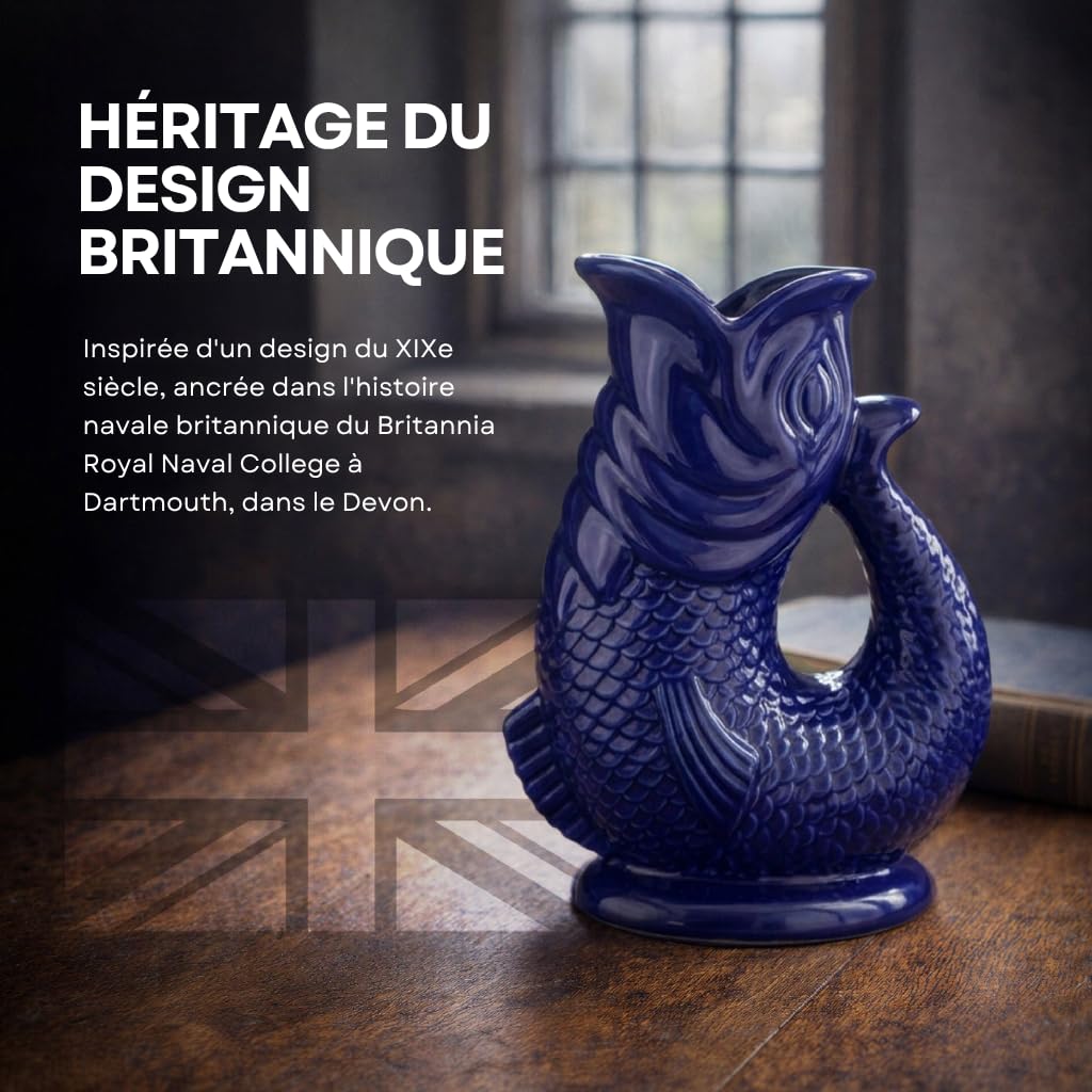 Carafe Glouglou Poisson Bubble Jug, Vase Pichet Vert Océan Foncé, Très Grand Pichet 1,5 Litre, Pièce Décoration Maison en Céramique pour les Cocktails, l'Eau et le Gin
