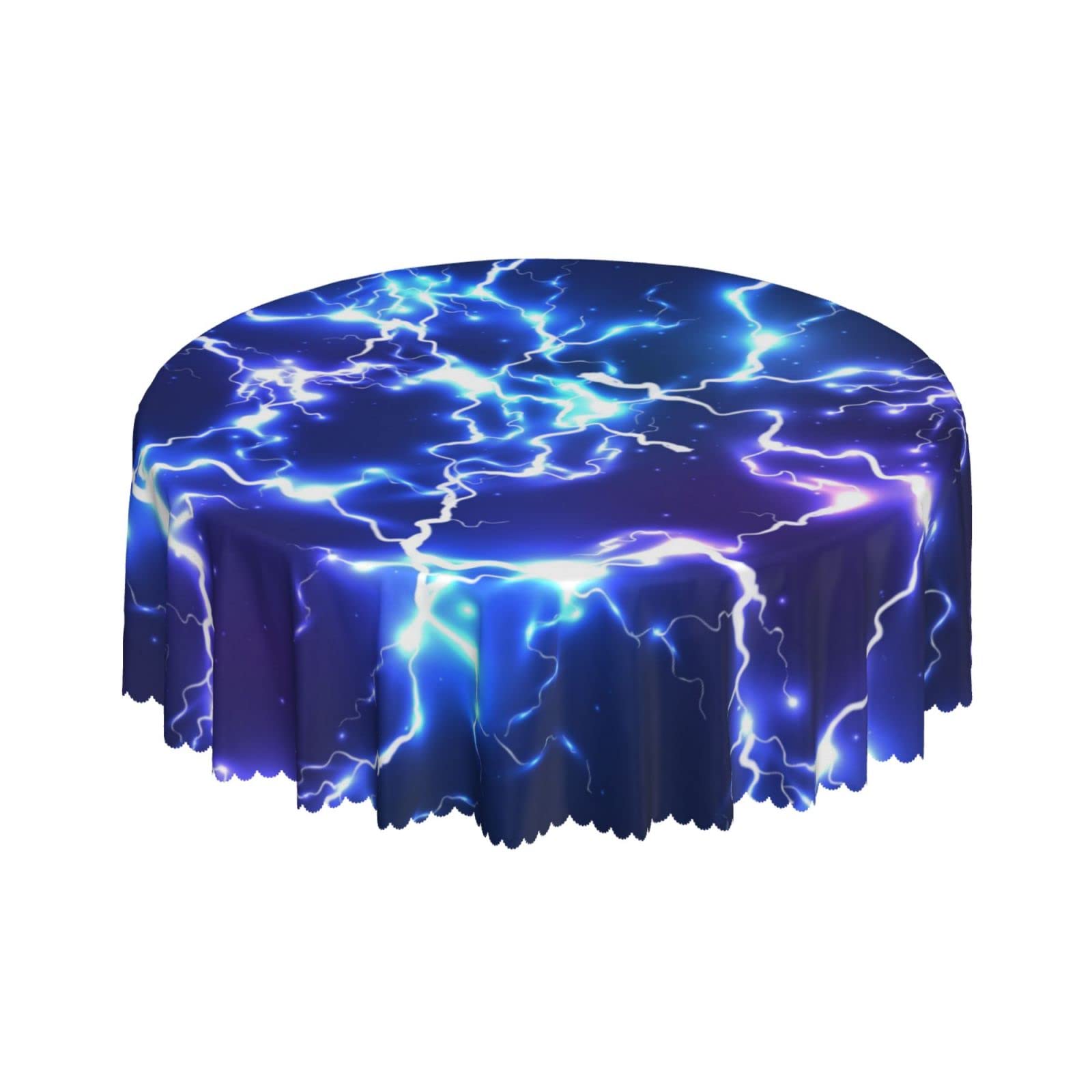 Lsjuee Abstract Electric Lightning Neon Blue Round Tablecloth 60 Inch Printed Washable Tablecloth for Dining Party Holiday Fall Home Decorative
