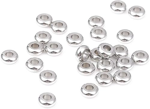 Miniatura 3 de Cuentas espaciadoras de acero inoxidable de 0.236 x 0.118 in Rondelle sueltas para hacer joyas de bricolaje, 100 unidades con agujero de 0.098