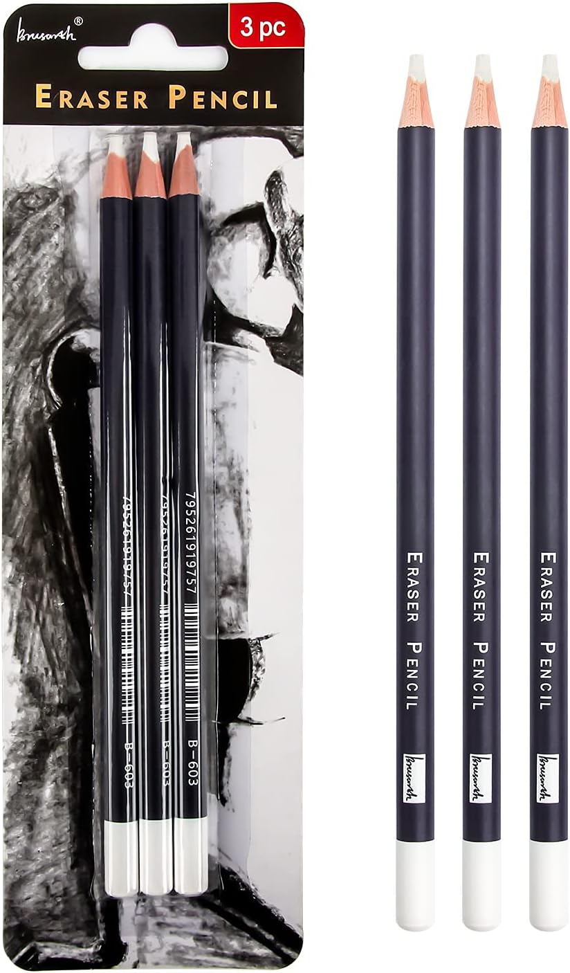 Professional Eraser Pencils Set – Brusarth 3pc Erasing Small Details or add Highlights for Sketching Pencils, Colored Pencils, Charcoal Drawings. Fine Detail Eraser for Beginners & Artists Professional Eraser Pencils Set – Brusarth 3pc Erasing Small Details or add Highlights for Sketching Pencils, Colored Pencils, Charcoal Drawings. Fine Detail Eraser for Beginners & Artists