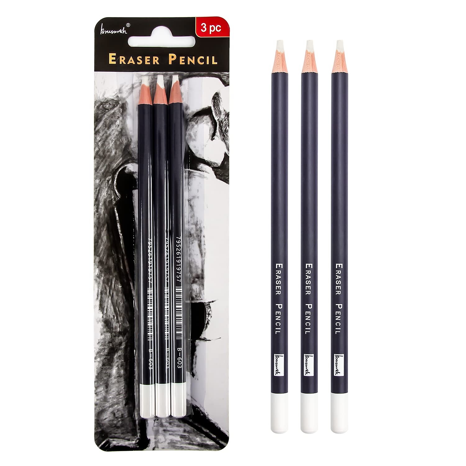 3pc Eraser Set - Fine Detail Eraser for Sketching Charcoal Drawings Colored Pencils