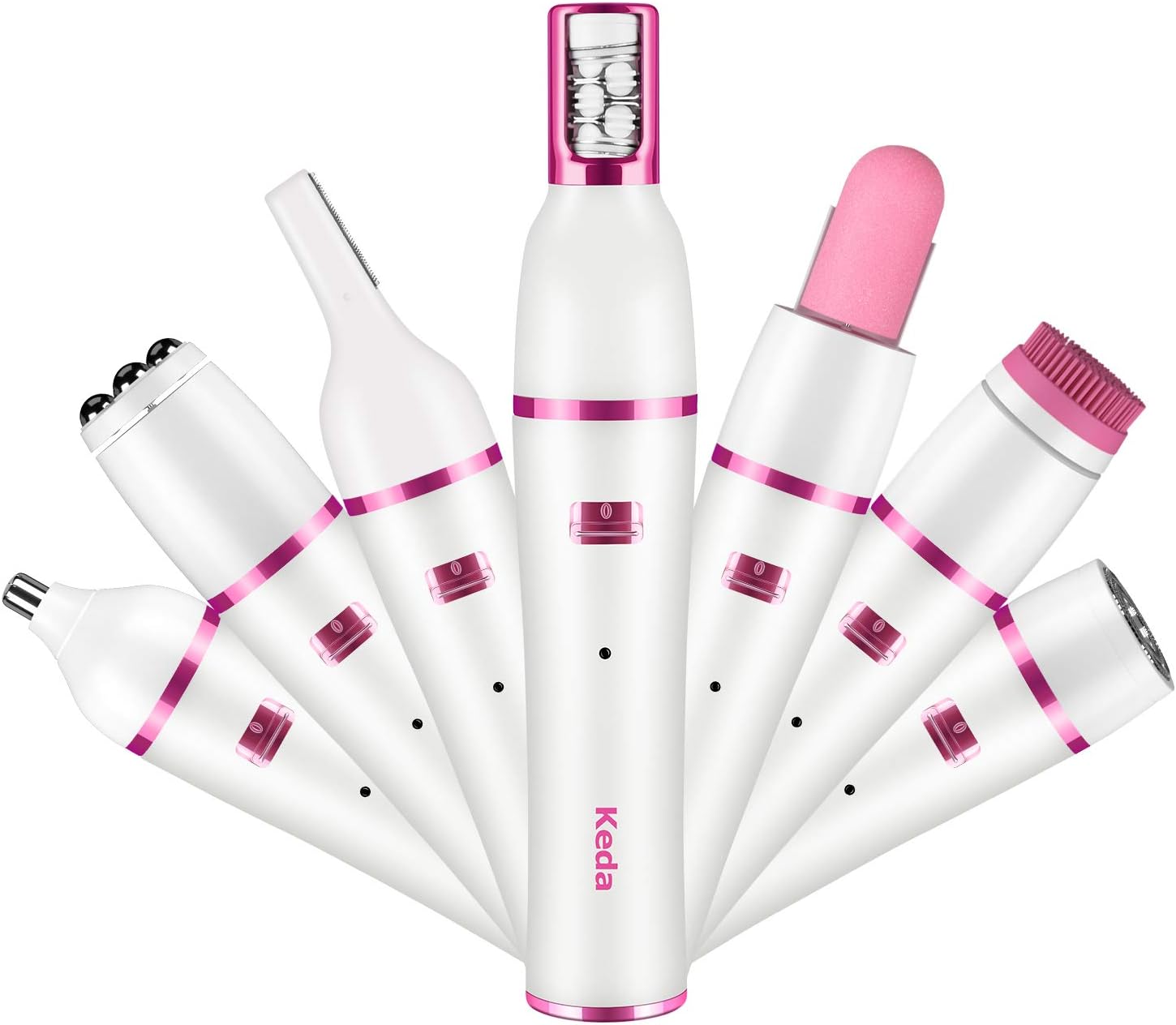 Electric 7-IN-1 USB Grooming Sets Shaver Razor Epilator Trimmer for Women Facial Hair Removal Eyebrow Nose Bikini Hair Remover Face Cleansing Brush Massage Nail Polisher