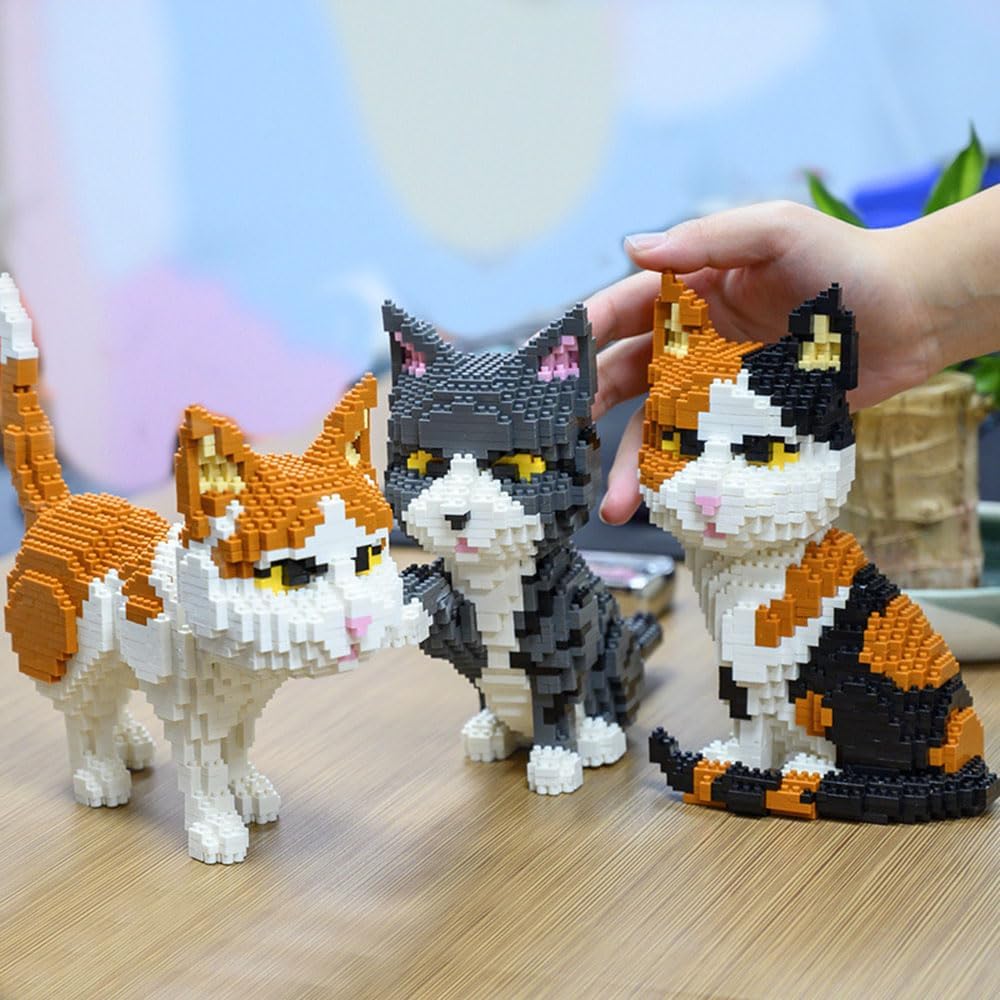 Building Blocks Cat Pet Building Toy Sets, DIY Animal Blocks Adult Building Set Micro 3D Building Toy Bricks Cats Construction Toy Gift for 10,11,12,13,14 Teens