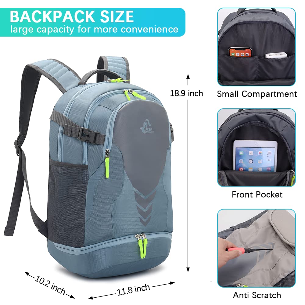 35L Basketball Backpack with Bottom Ball Compartment Large Capacity Sports Equipment Bag for Youth Boys Girls Fit Basketball Volleyball Football Soccer Ball, Gym, Outdoor, Travel, Team (Light Blue) - Image 2