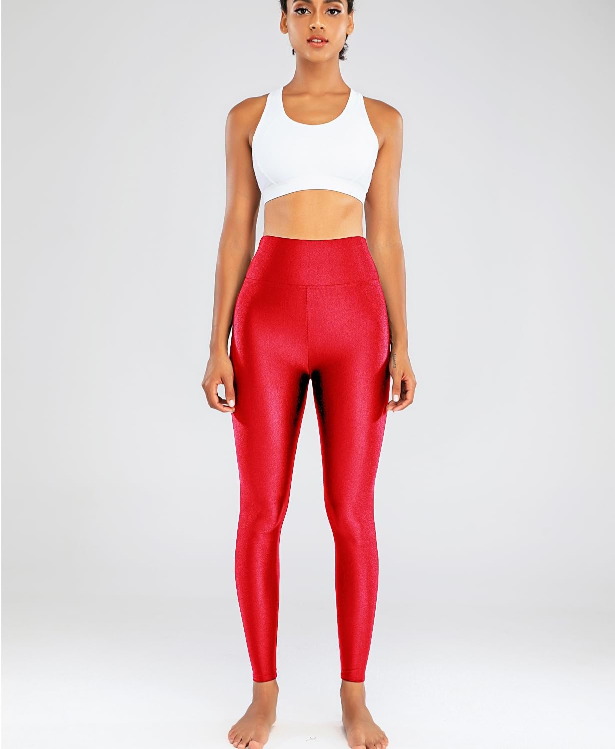 Sghenr Women's High Waisted Yoga Pants Tummy Control Shiny Sports Tights Workout Leggings - Image 3