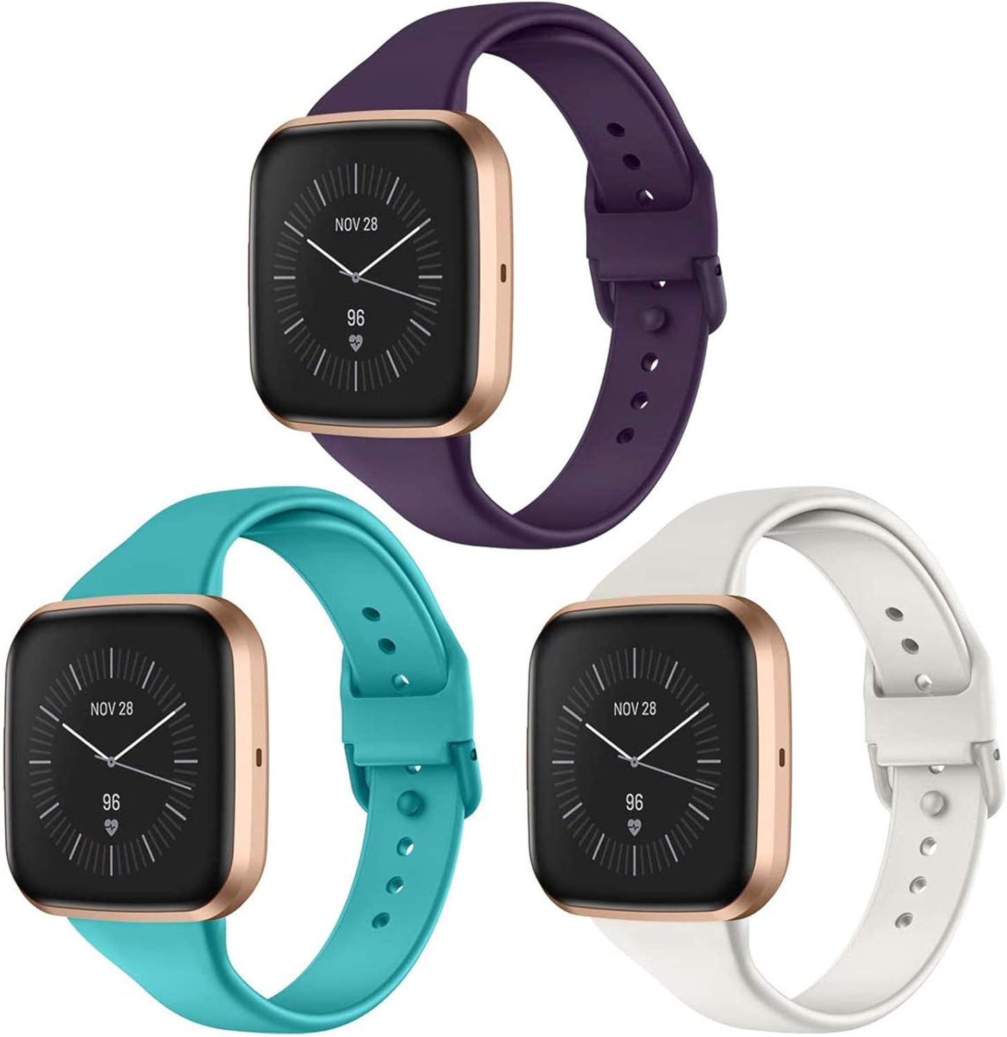 CAVN 3 Pcs Sport Bands Compatible with Fitbit Versa 2 / Versa / Versa Lite, Bands for Women Men Silicone Narrow Watch Strap Replacement Waterproof Breathable Wristband Accessories : Electronics