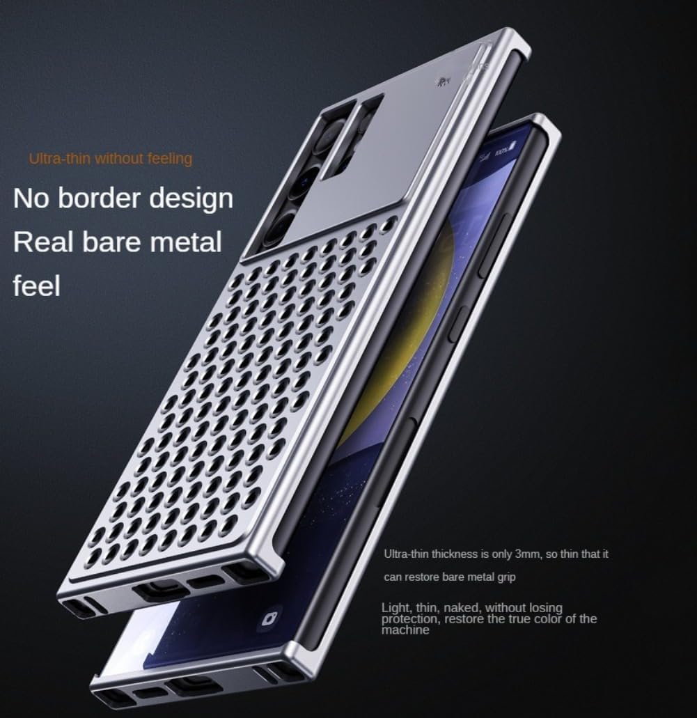 Metal Phone Case for Samsung S24Ultra with Aromatherapy and Hollow Heat Dissipation Design, Frameless and Shockproof Bumper (Gray)