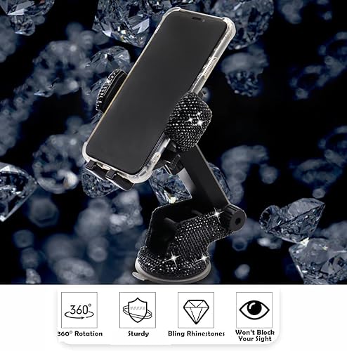 Miniatura 4 de LYCARESUN Soporte para teléfono con diamantes de imitación brillantes para mujeres y niñas, accesorios de automóvil para salpicadero de parabrisas,