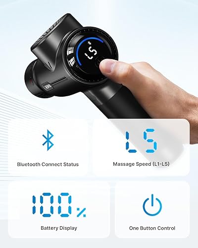 Vista 7 de RENPHO Pistola de masaje con calor y frío, masajeador portátil de percusión muscular de tejido profundo con Bluetooth, estuche de transporte