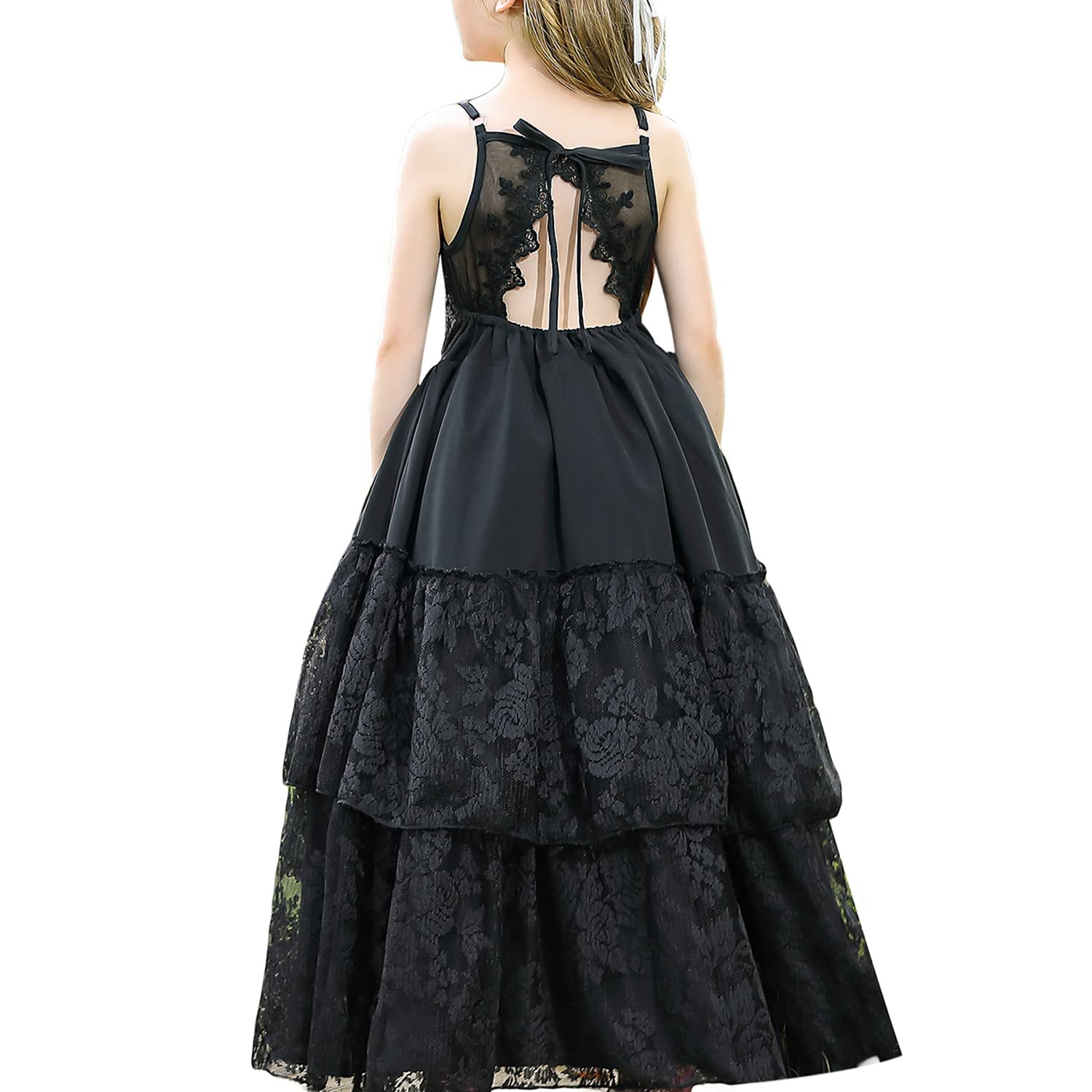 Lace Boho Flower Girl Dress Backless Bridesmaid Formal Tulle Party Little Girls Birthday Dresses Holiday